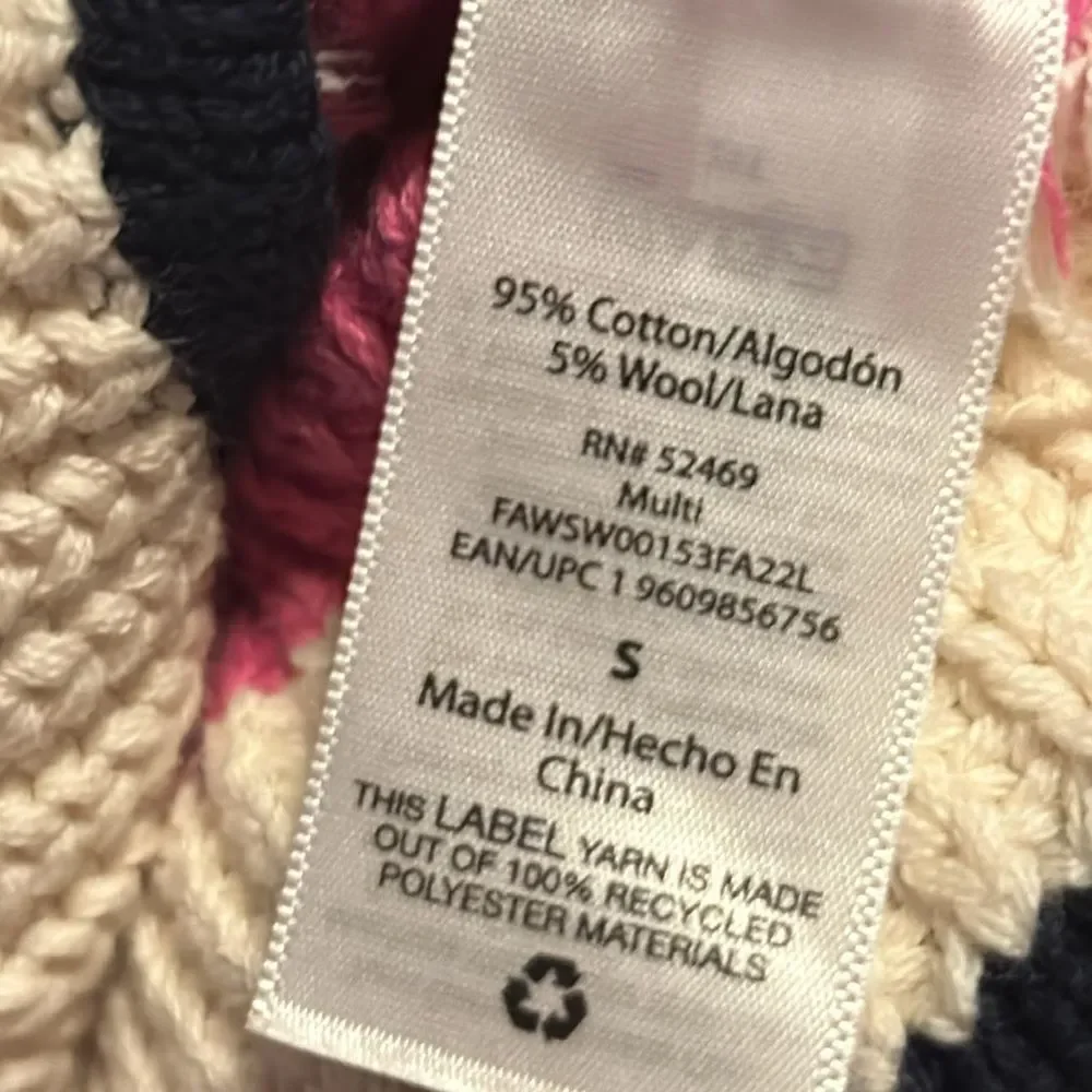 Women’s Chunky Knit Quarter Zip Colorful Striped Sweater Cotton Wool Blend Small